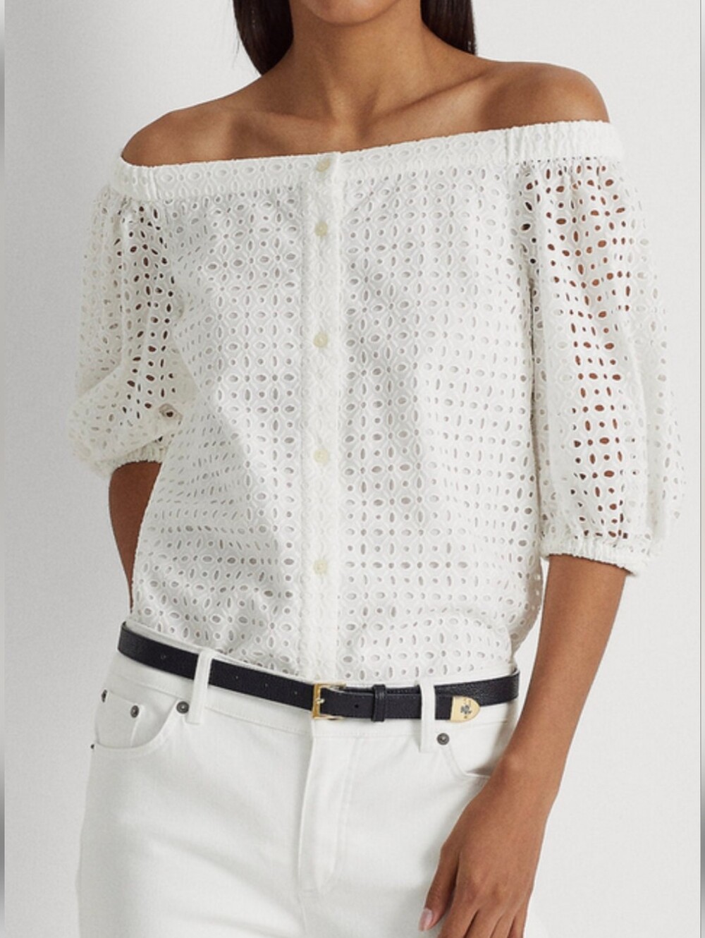 Lauren Ralph Lauren NWT Eyelet 100% Cotton Off-the-Shoulder Blouse XS